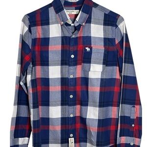 Abercrombie & Fitch Men's Blue and Red Plaid Shirt